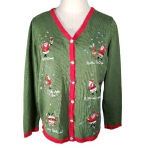 Funny Santa Rudolph Christmas Sweater Cardigan Applique Embroidered Sequins Star